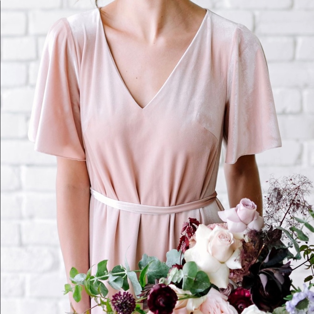 Revelry Bridesmaid Dress - Reese Velvet - Short Sleeve - Wrap - Gold Champagne